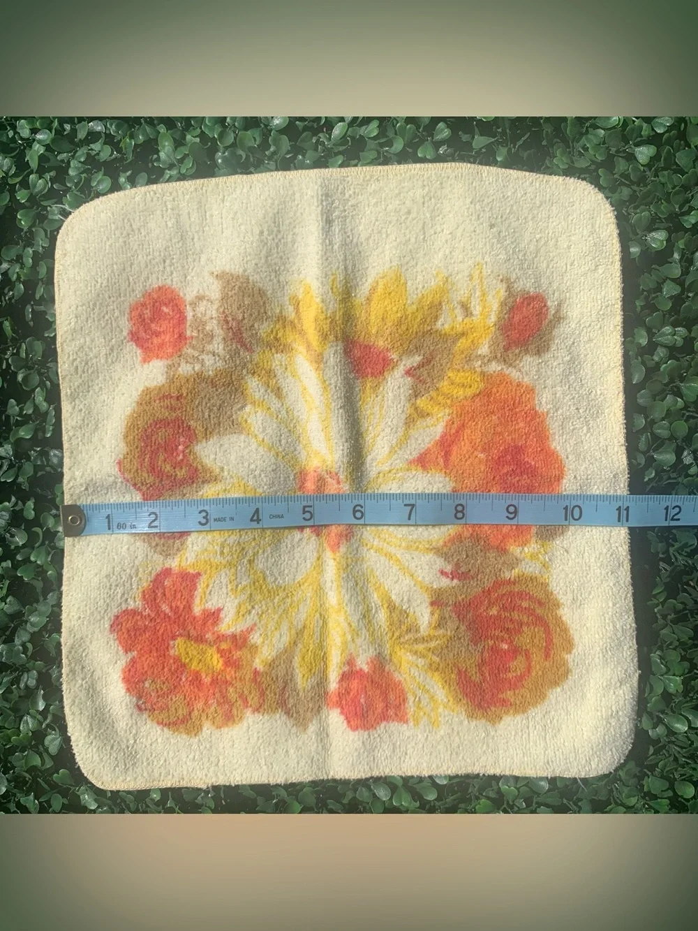 Vintage 70s Cannon yellow orange & red floral Bath Hand Towel & Washcloth Set